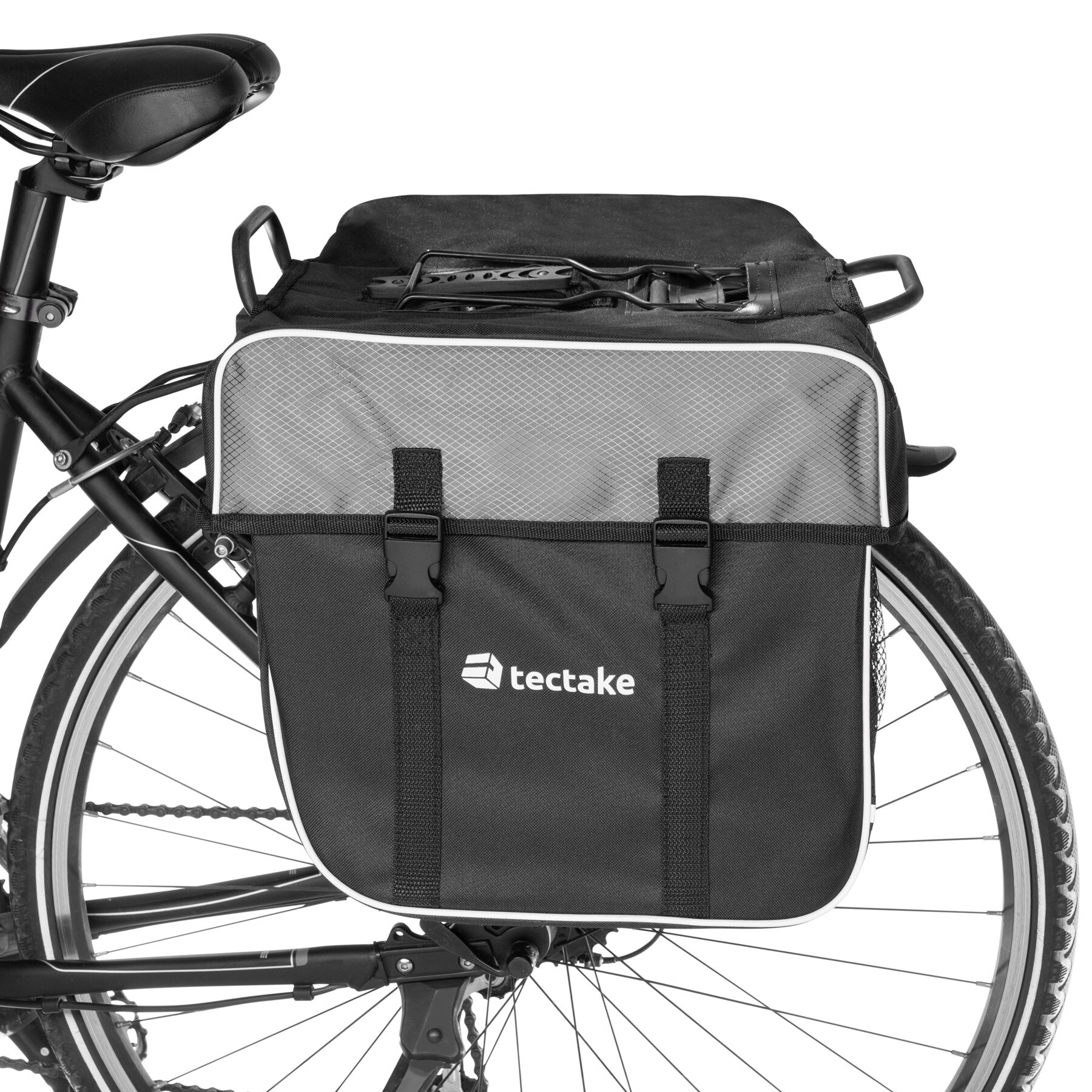 tectake® Fahrradtasche, für den Gepäckträger, mit Schnallenverschluss, Tragegriff und Reflektorstreifen, 34 x 17 x 30 cm