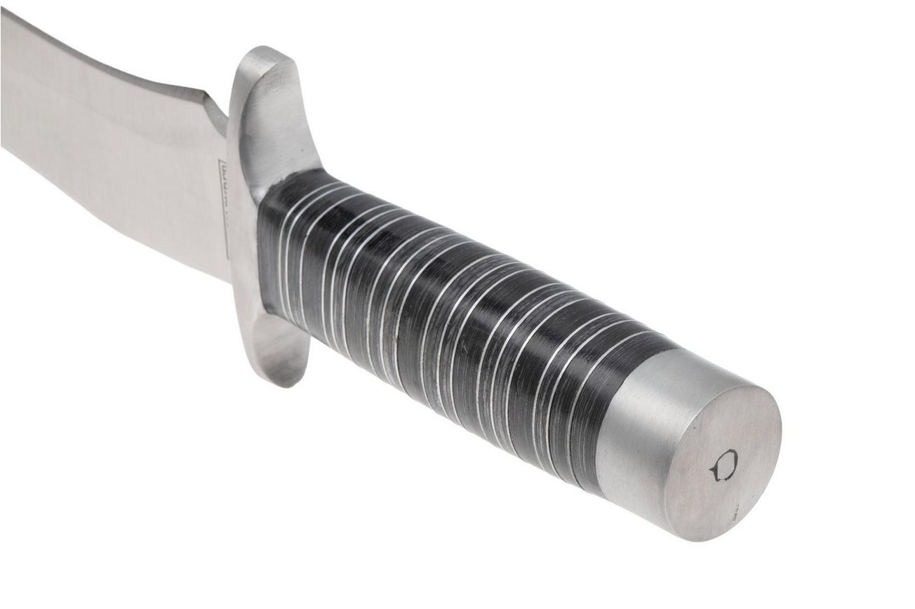 Rough Ryder Large Bowie RR2391, Satin Stainless Steel, Layered Wood, vaststaand mes
