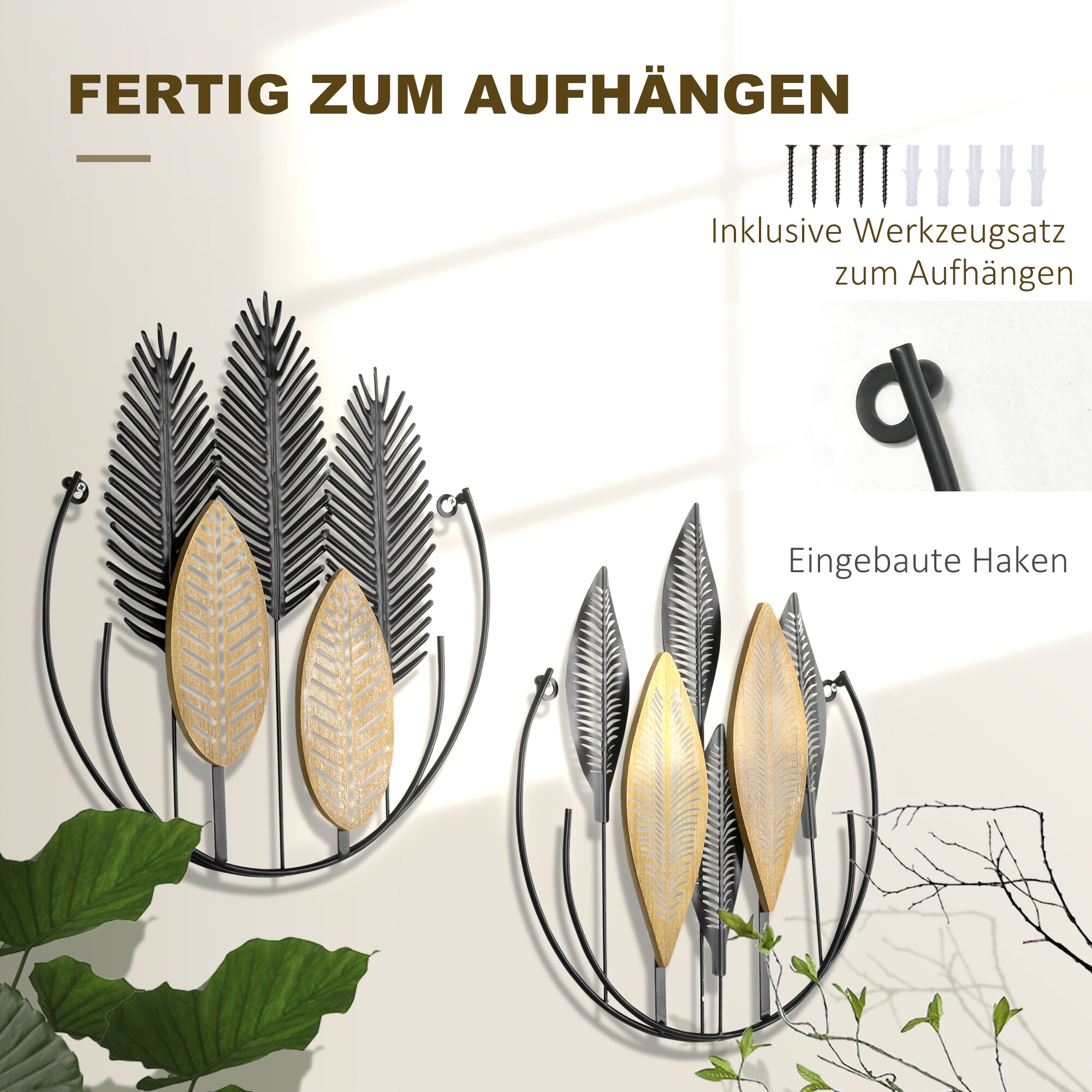 HOMCOM Wanddekoration mit Metallrahmen schwarz, gold 40L x 46H cm