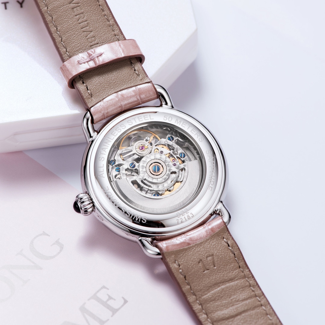 Aerowatch 1942 Lady Automatic Skeleton Leder rosa