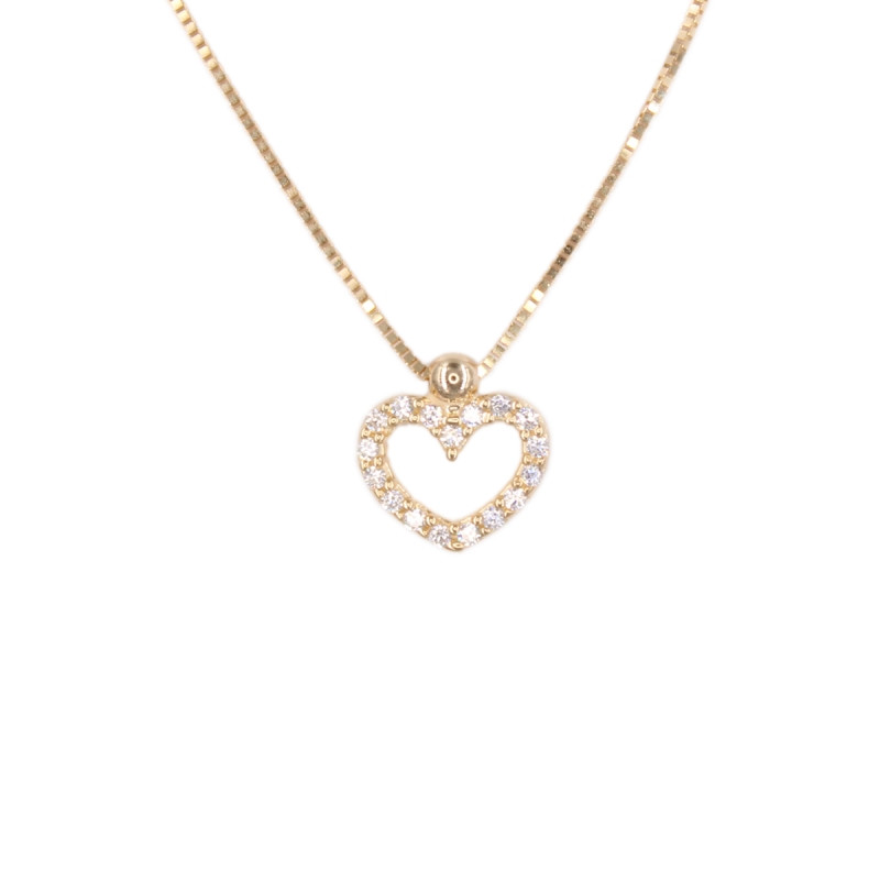 Collier Femme Or Jaune Véritable - Motif Coeur - Pavé de Zirconiums
