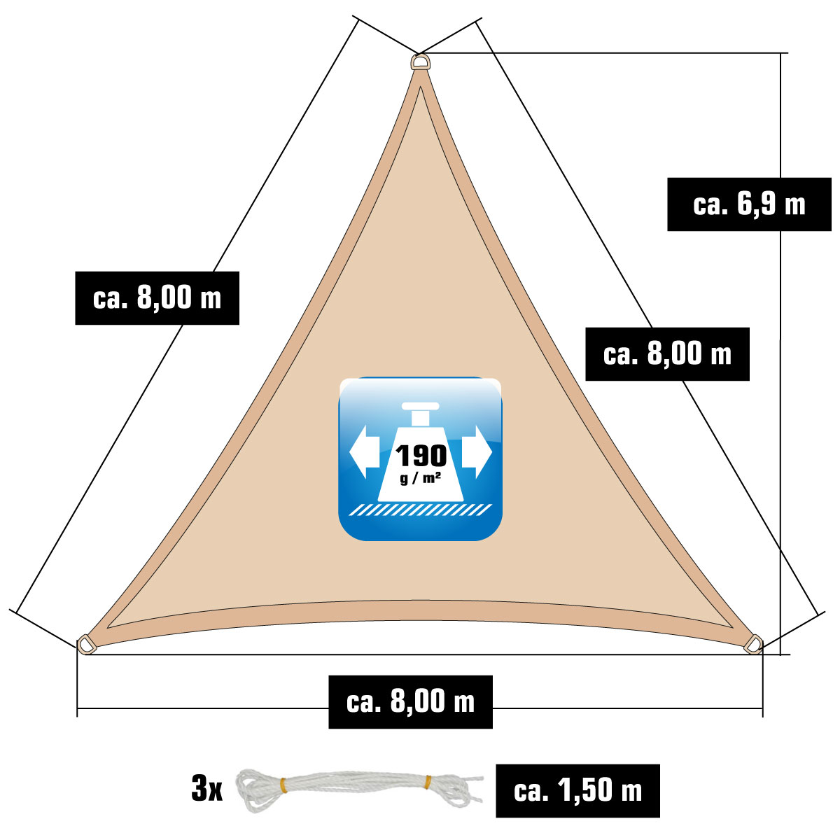 AMANKA 8x8x8m beige Polyester waterdicht schaduwdoek