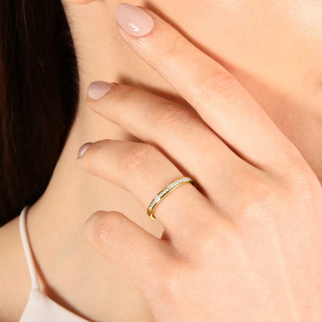 Mémoire-Ring 750/18 K Gelbgold mit Diamanten 0.17 ct H/si