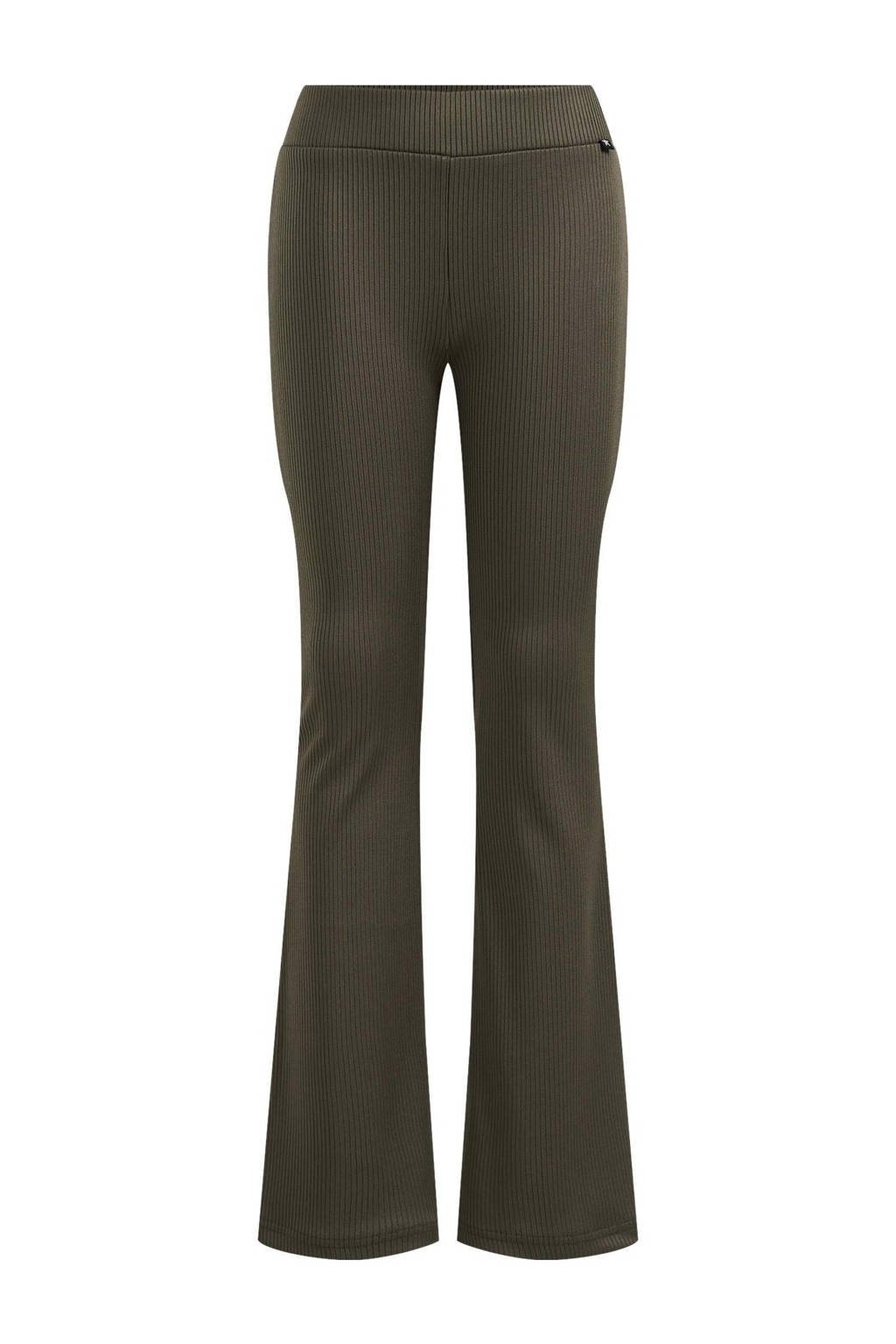 WE Fashion flared broek van polyester donkergroen