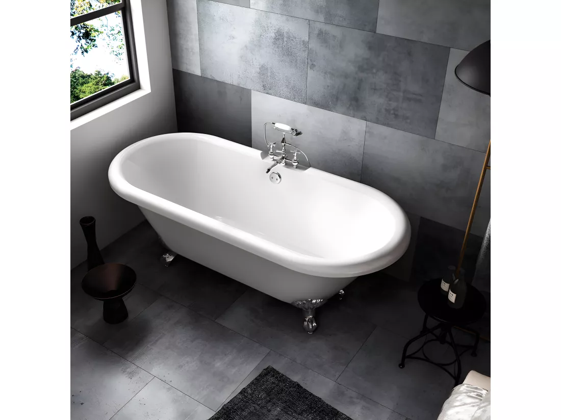 Baignoire ancienne rétro sur pieds CHELSEA Blanche 154 cm Pieds de Lion Noirs