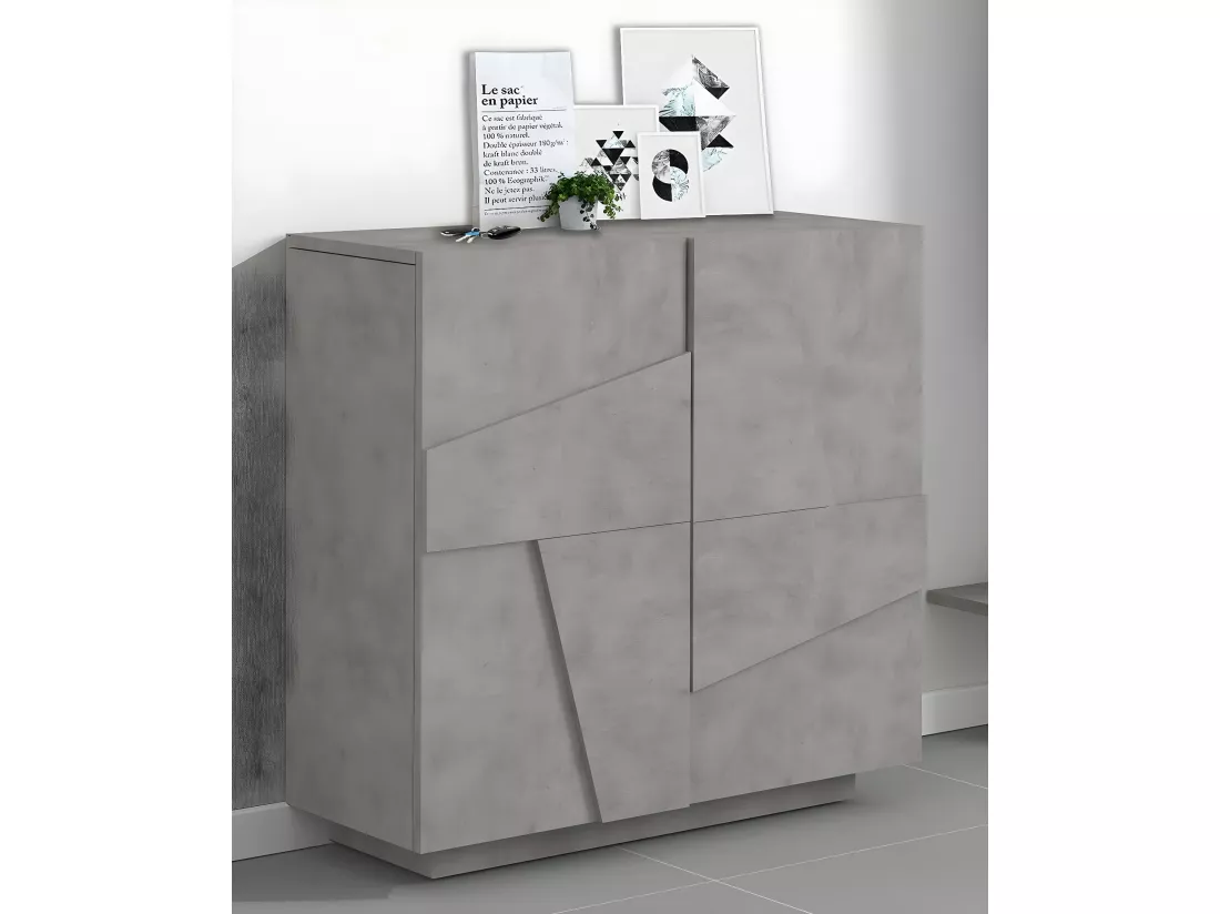 Étagère à chaussures Dfogl, Armoire polyvalente avec 2 portes, Étagère à chaussures d'entrée, 100% Made in Italy, 81x38h86 cm, Ciment avec détail
