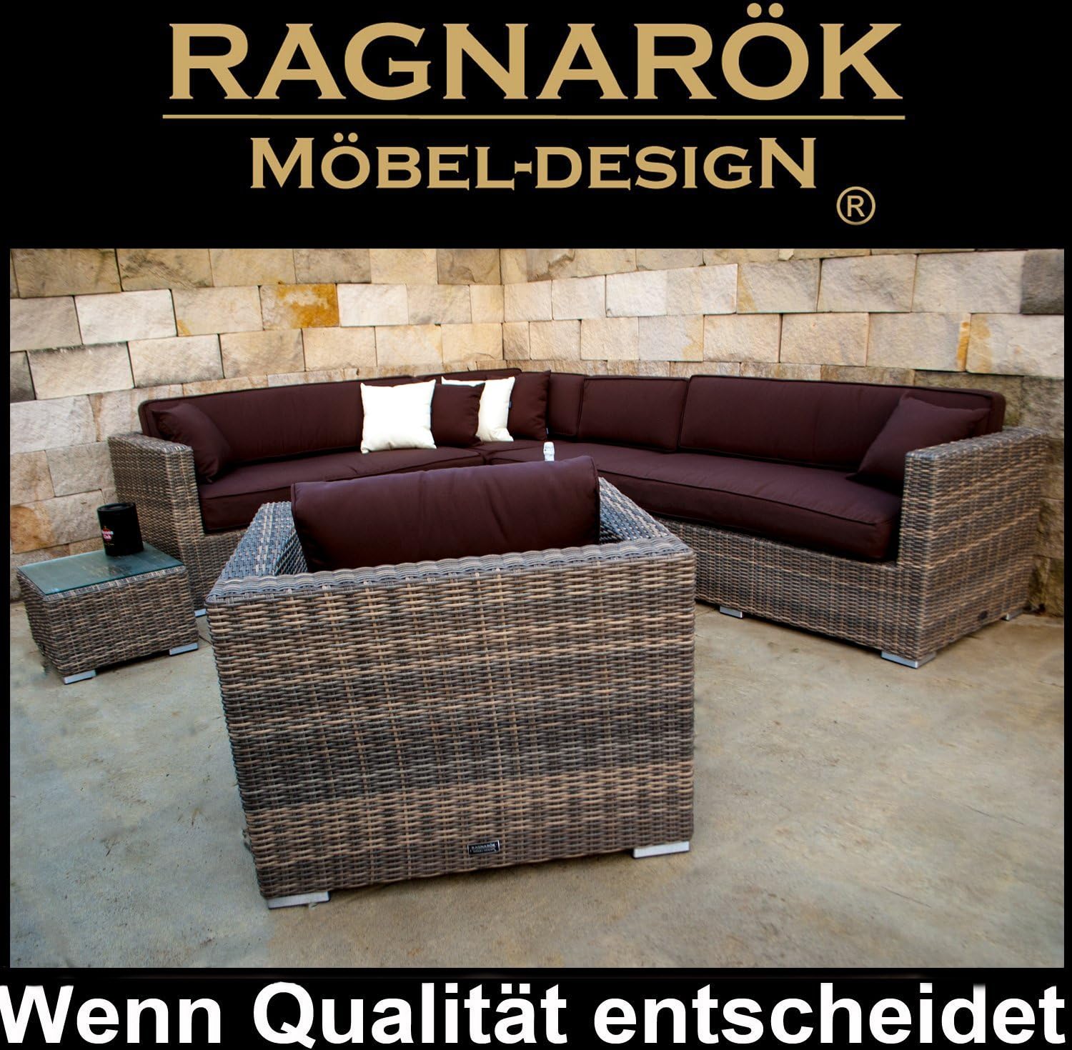 Ragnarök-Möbeldesign Narvik Premium PolyRattan - Deutscher Hersteller - 8 Jahre GARANTIE - Aluminium Gartenmöbel Essgruppe Rostfrei Rattan Sitzgruppe