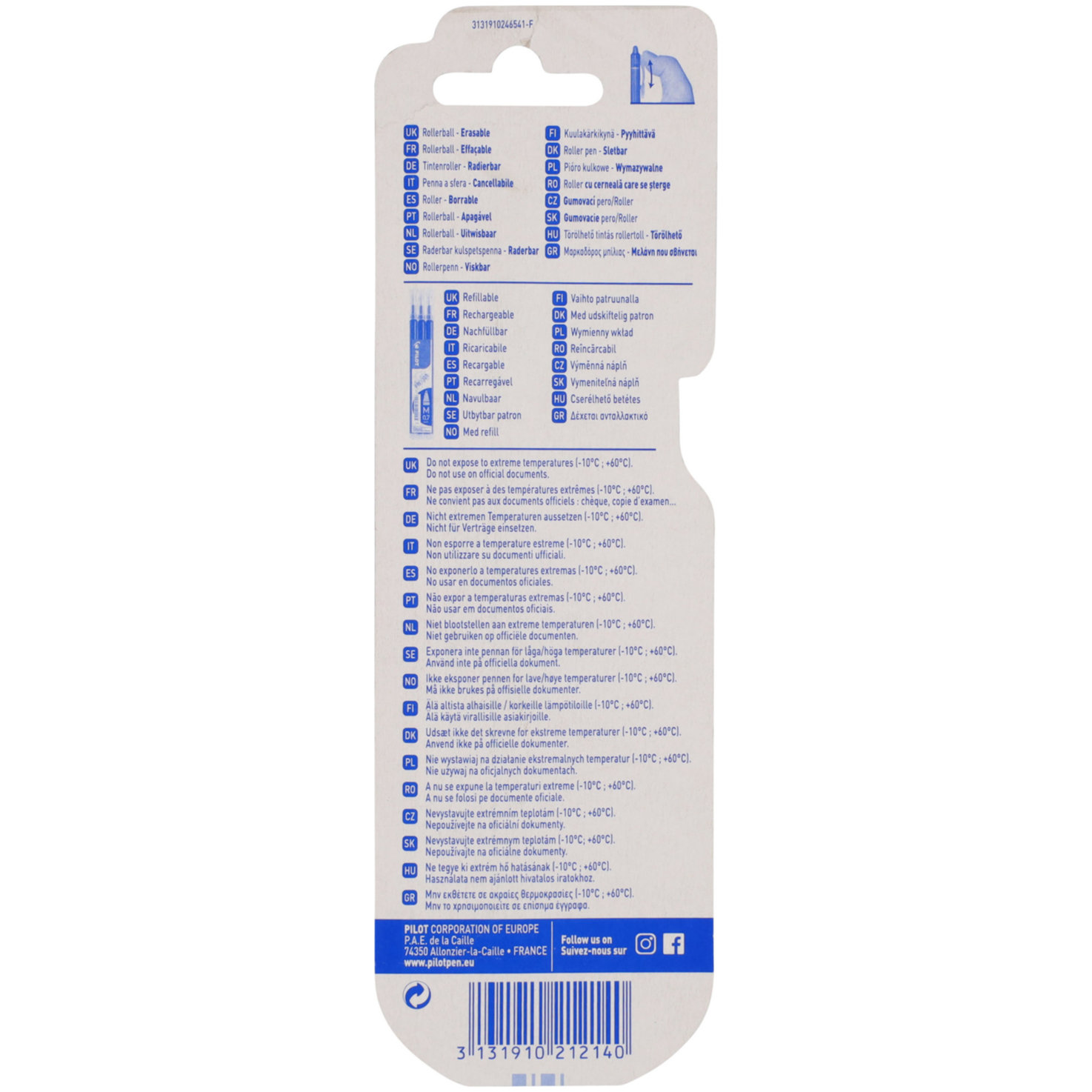 Pilot Frixion Clicker 0.7 blau Blister