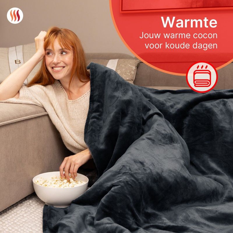 Seranova - Elektrische Deken - Antraciet Grijs - XXL - 180x160 cm - Dubbelzijdig - Fleece Sherpa