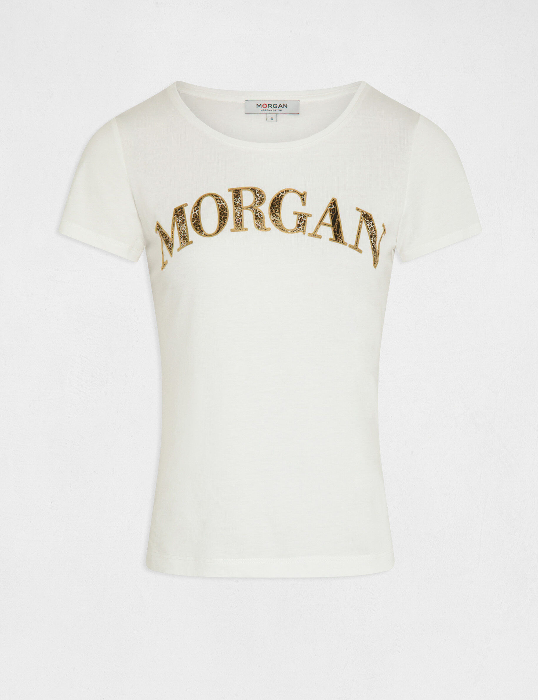 T-shirt manches courtes à inscription ecru femme - ecru