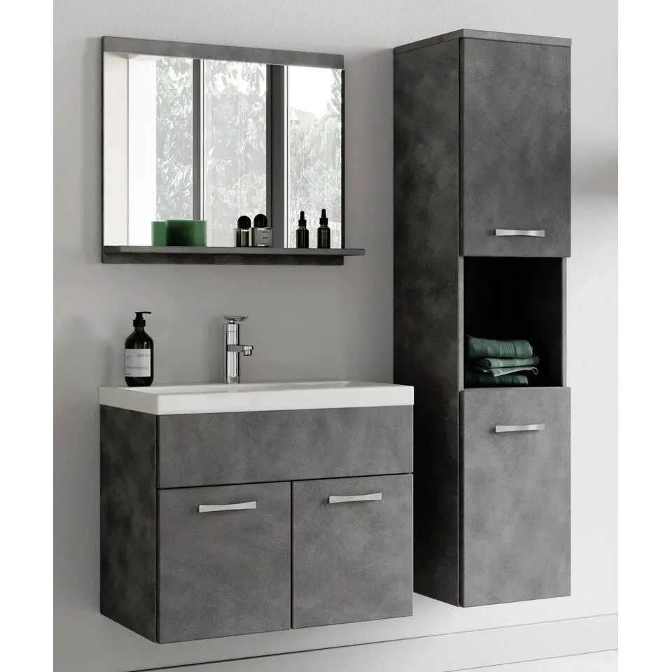 Badplaats Badkamermeubel Set Montreal 60 x 35 cm - Grijs - Badmeubel met spiegel