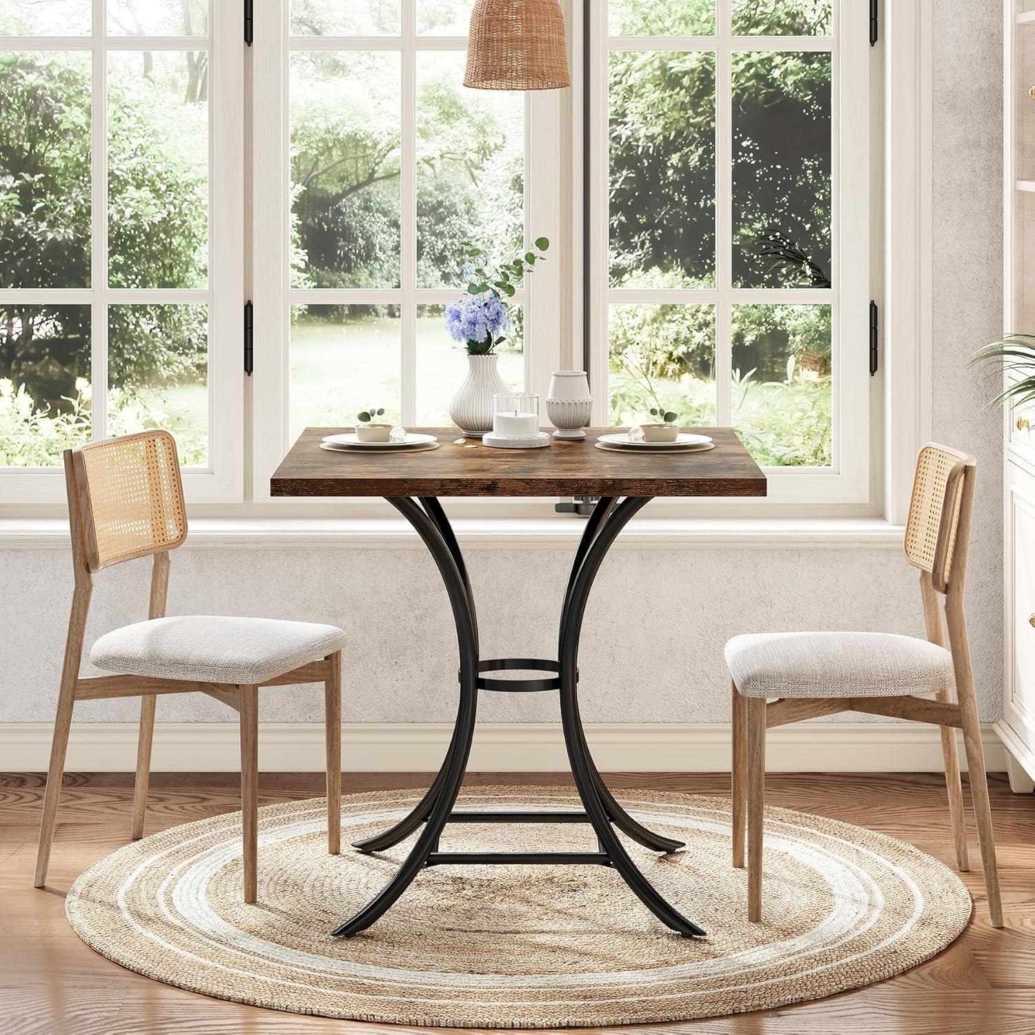 Tribesigns Esstisch für 4 Personen, 80 cm, Landhausstil, Quadratischer SmalKüchentische für Esszimmer, Wohnzimmer, Küche, braun (nur Tisch)