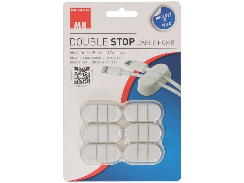 Max Hauri Kabelhalter Double Stop Set 6 x Weiss, 1 Stück Selbstklebende Lösung für ordentliche Kabelführung