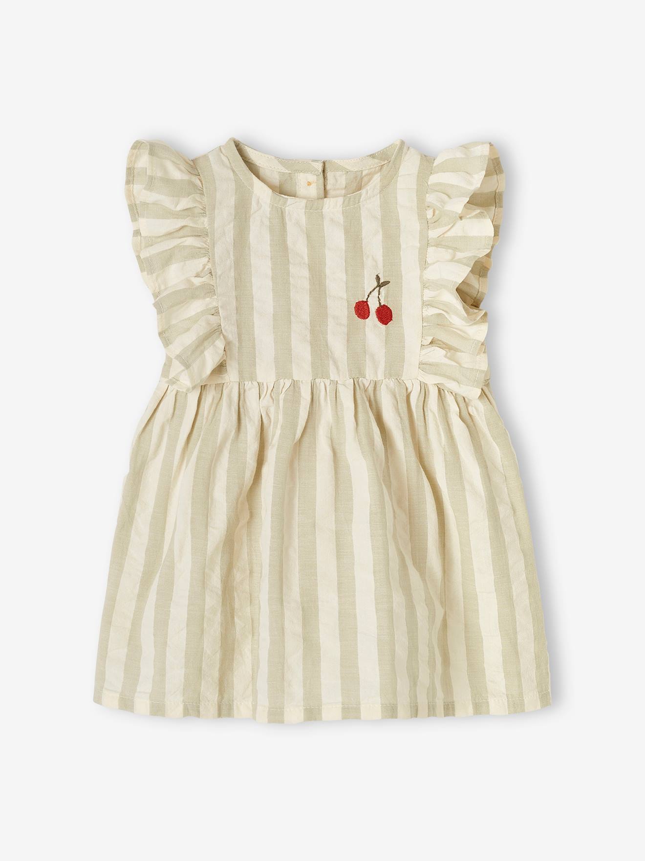 Vestido xadrez vichy sem mangas para bebê, verde acinzentado