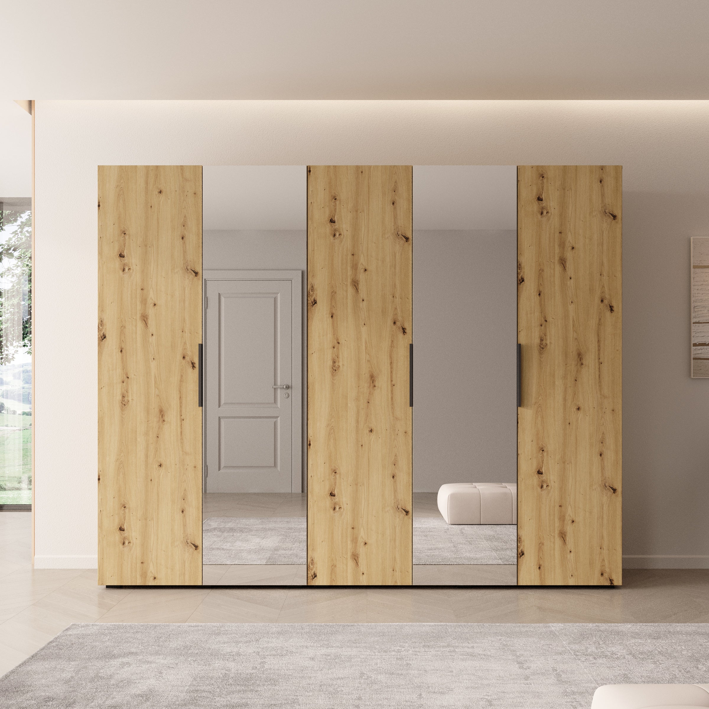Meubella - Kledingkast Marquesa - Eiken - 250 cm - Met spiegel