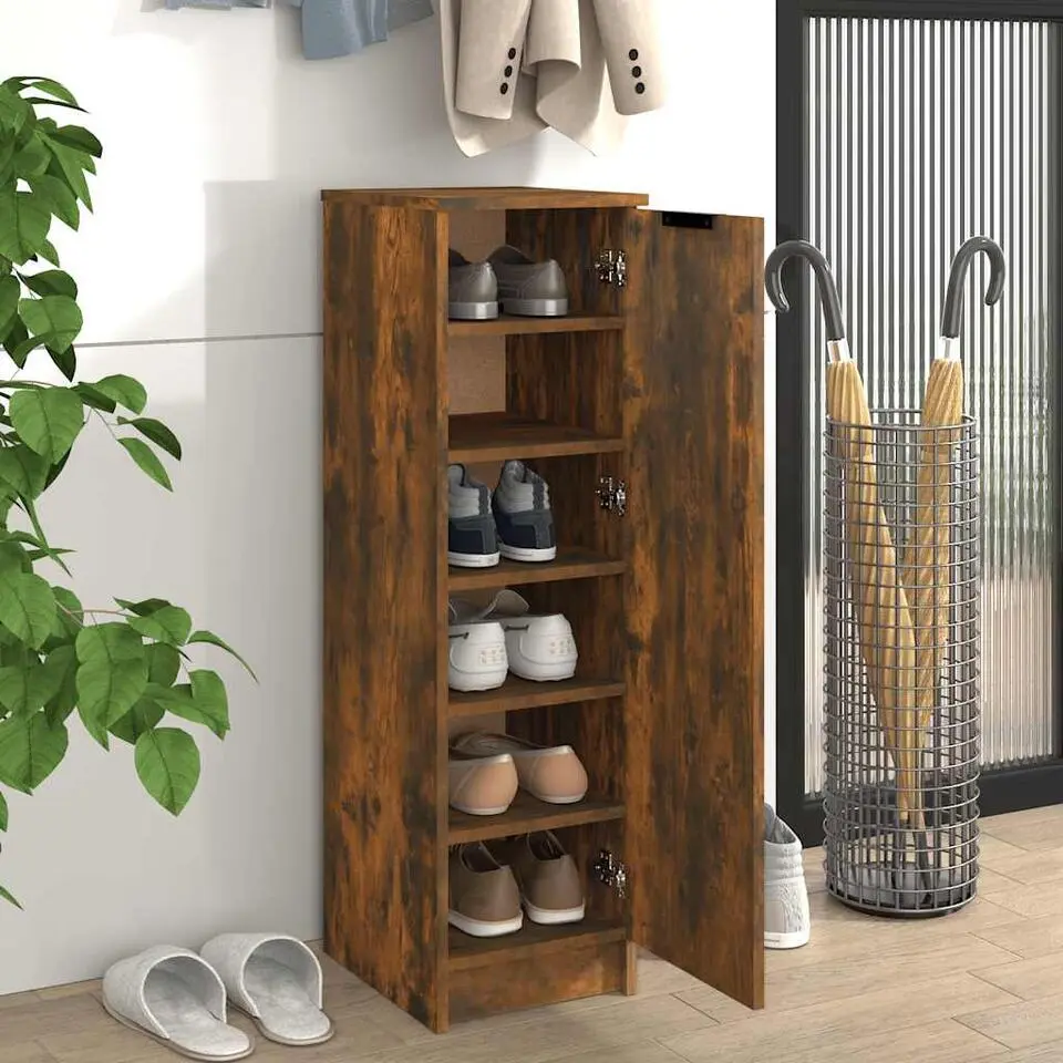 vidaXL - Schoenenkast met 1 deur - Gerookt eiken - Bewerkt hout - 30x35x100 cm
