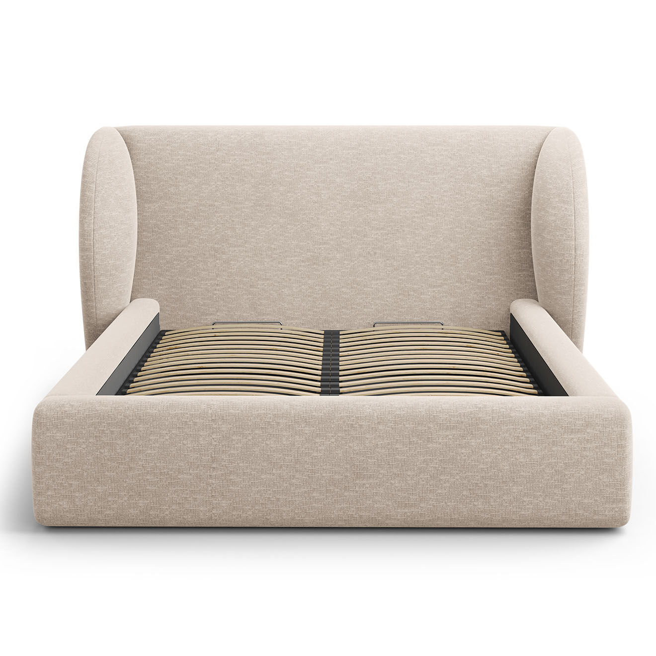 Micadoni Lit Coffre Chenille avec Tête de Lit Miley beige - 230x187x100 cm