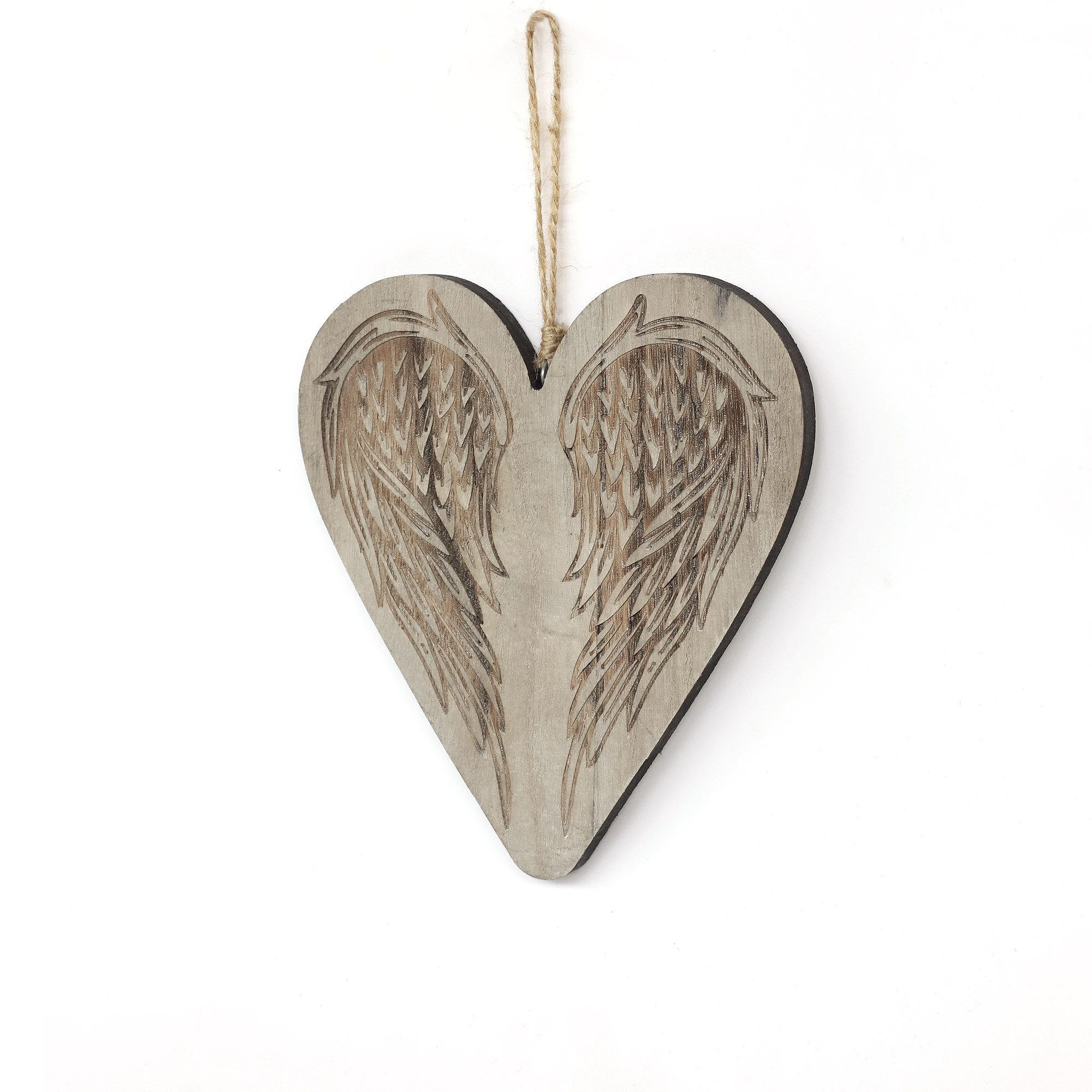 Holzherz 'Flügel', grau, H 20 cm, B 18 cm von fischer's lagerhaus