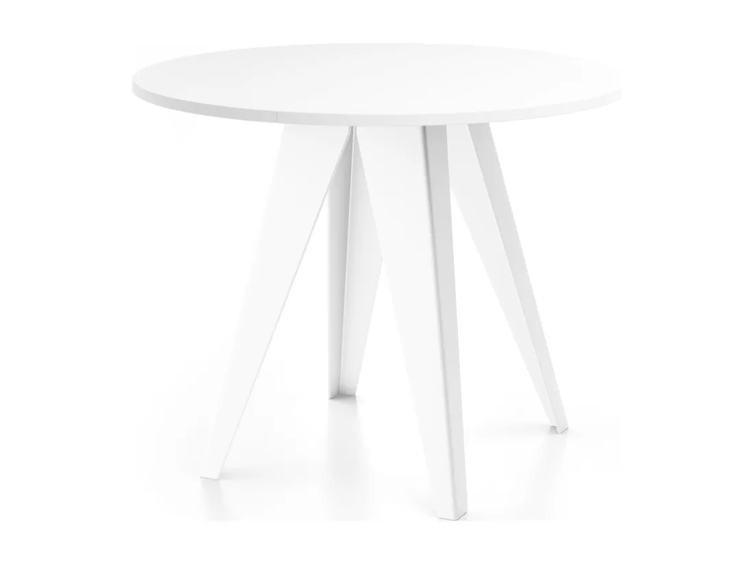Table De Salle à Manger Ronde De Style Industriel - Moderne - Extensible De 90 Cm à 130 Cm - Pieds Métalliques Blancs - Compacte - Blanc