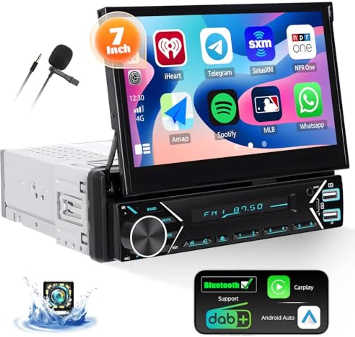 Autoradio DAB Plus 1 DIN avec CarPlay Android Auto et écran amovible