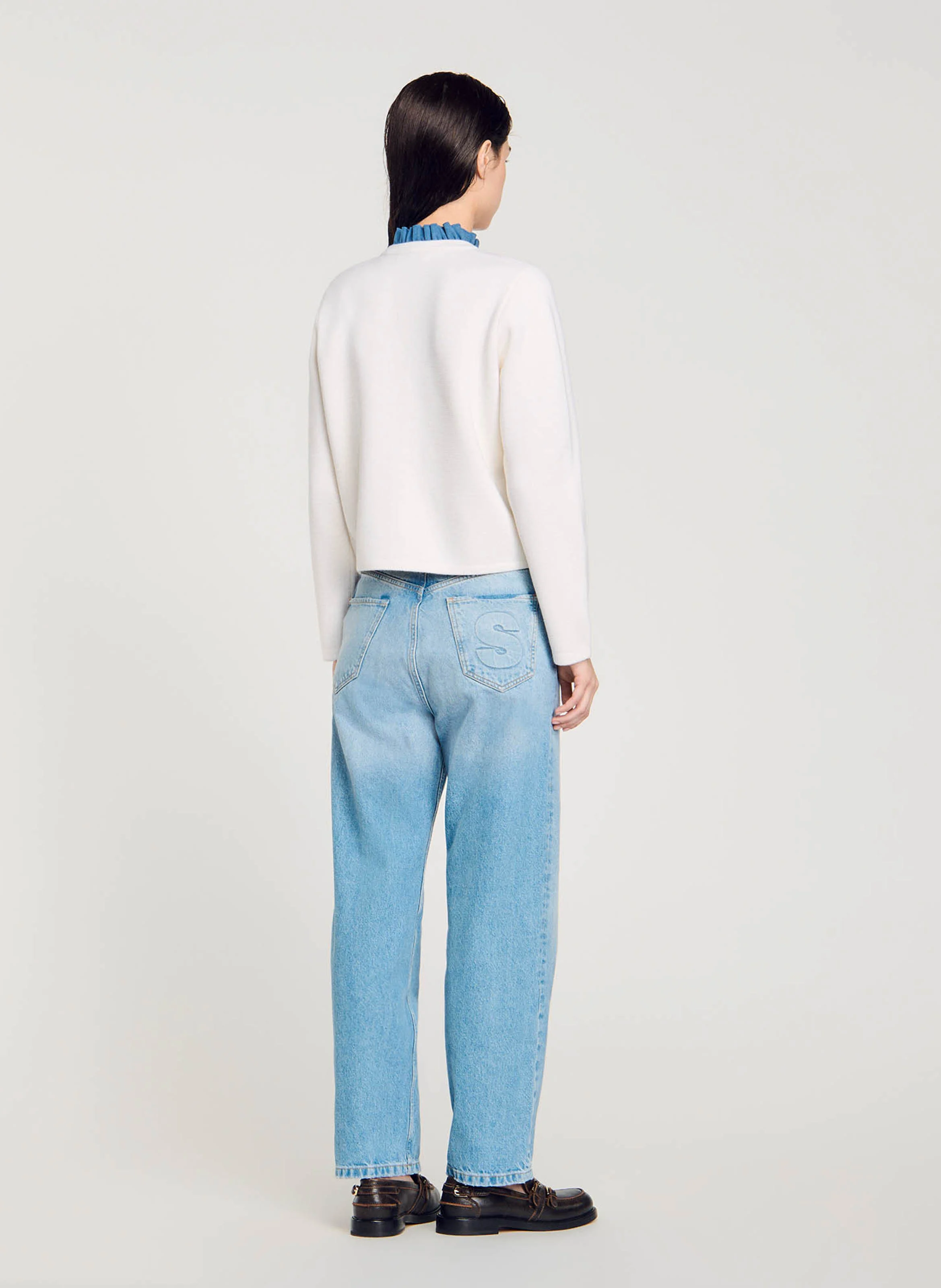 Gilet droit col victorien amovible en laine mélangée | Blanc