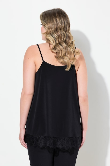 Top, A-Linie, Samt, Satin, Spitzensaum