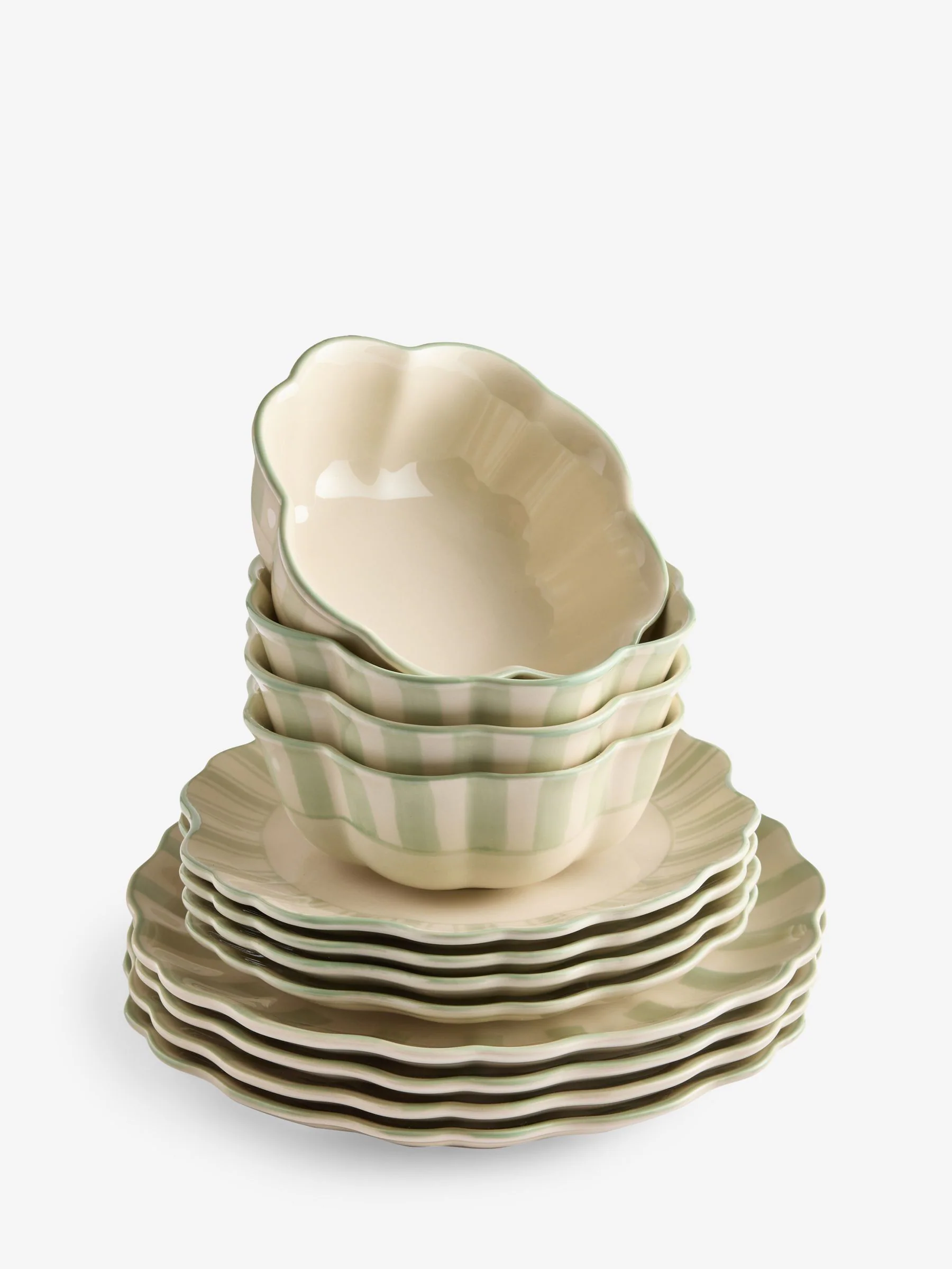 12 Piece Handpainted Stripe Dinner Set