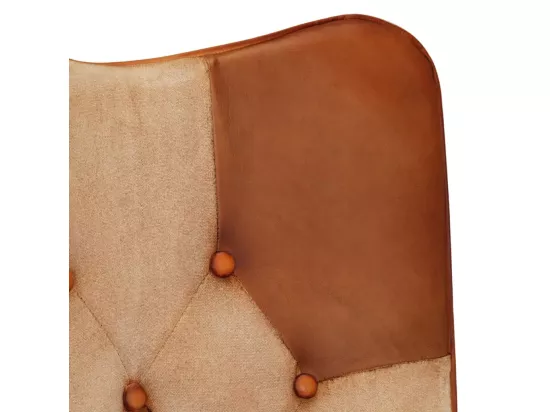 Fauteuil avec repose-pieds Marron Cuir véritable et toile