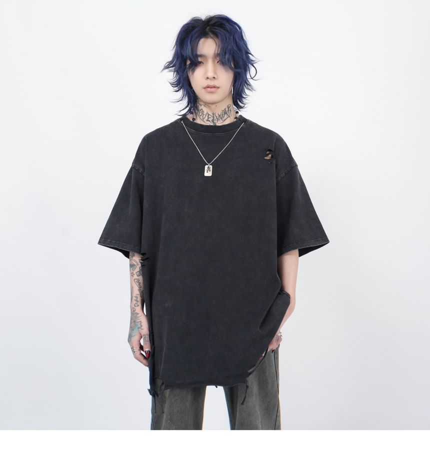 Derbundy - T-shirt met korte mouwen en ronde hals, gewassen en verweerd