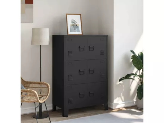 Coffre de rangement industriel Noir 75x40x115 cm Métal