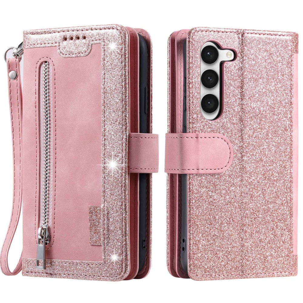 Samsung Galaxy S23 5G Leder Tasche Flip Cover mit Reissverschluss - Rosa / Roségold
