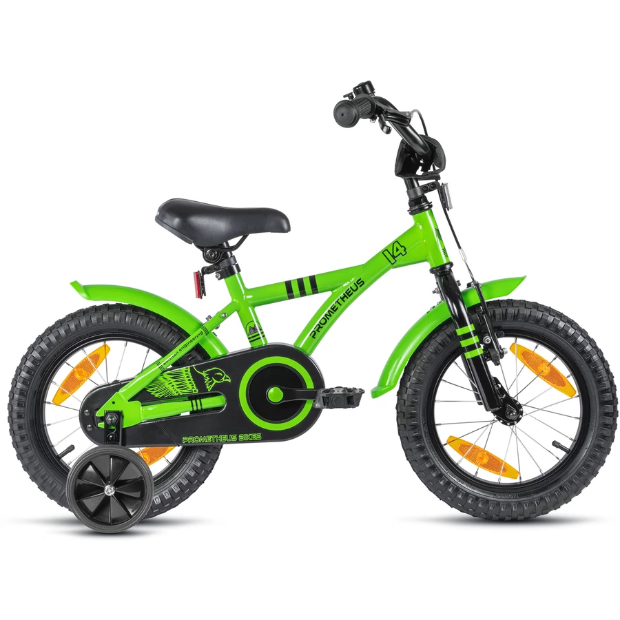 PROMETHEUS BICYCLES® HAWK Kinderfahrrad 14 , Grün-Schwarz mit Stützrädern