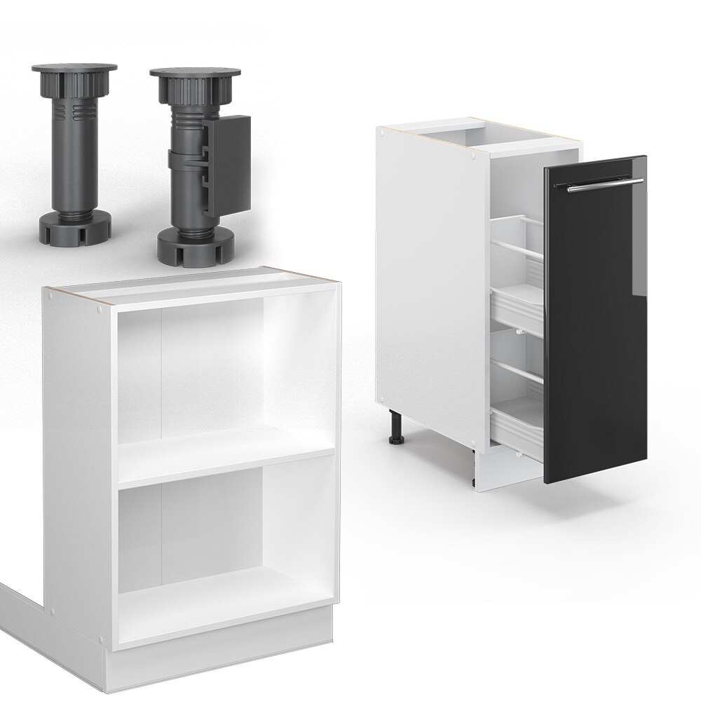 Vicco Kücheninsel Küchenblock Einbauküche Fame-Line Weiß Anthrazit 90 cm modern Hochglanz Küchen Schränke Apothekerunterschrank Schubunterschrank Regalinselunterschrank Softclose-Scharnier Küchenmöbel