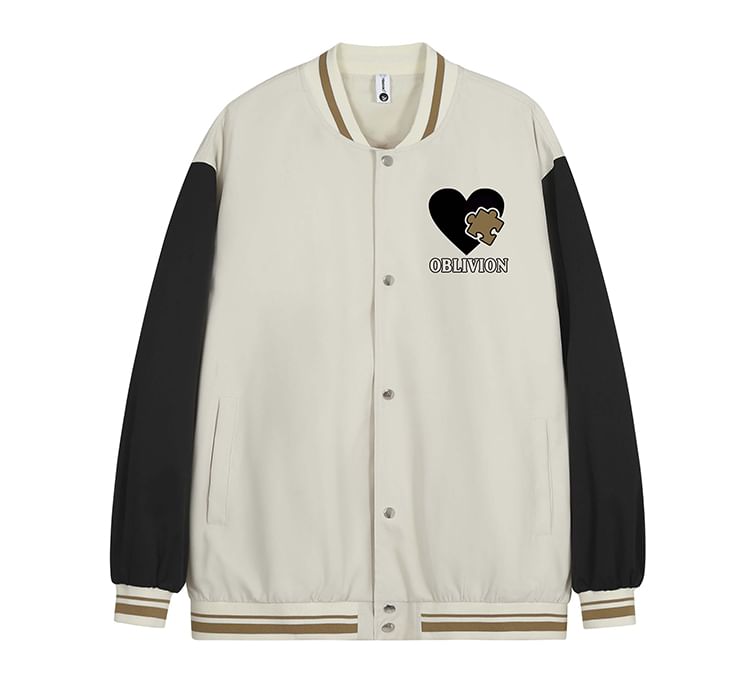CHIC ERRO - Baseballjack met puzzelprint en knoopjes