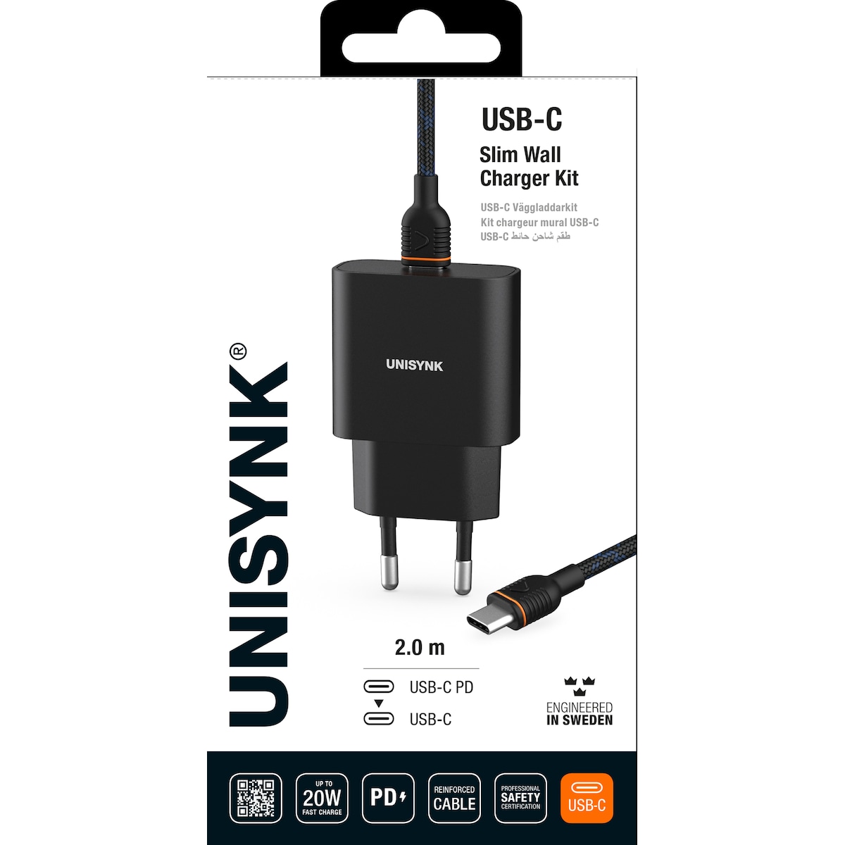 Unisynk USB-C Slim sett for vegglading (sort)