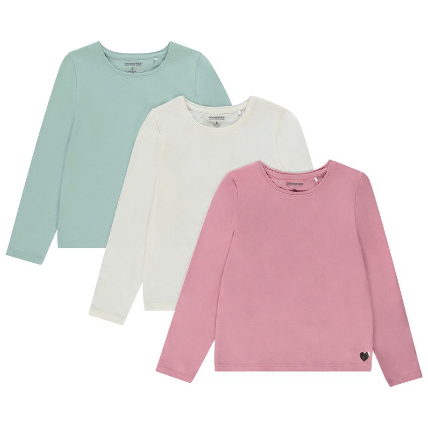 Lot de 3 t-shirts manches longues unis pour fille - Ecru