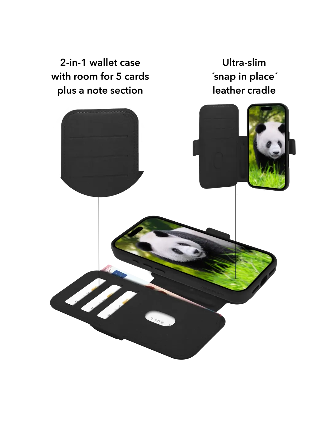 iPhone 17 Pro 2in1 MagSafe Wallet Case Echtleder Tasche mit RFID Schutz Lynge (LM63GTBL6625) - Schwarz