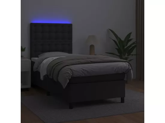 Sommier tapissier avec matelas et LED Noir 90x190 cm Similicuir