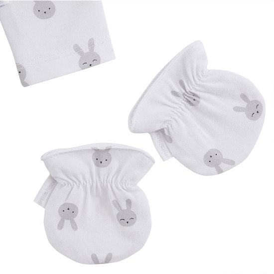 Body + bonnet + moufles Lapin Câlin   Blanc/Gris        de               P'tit bisou
