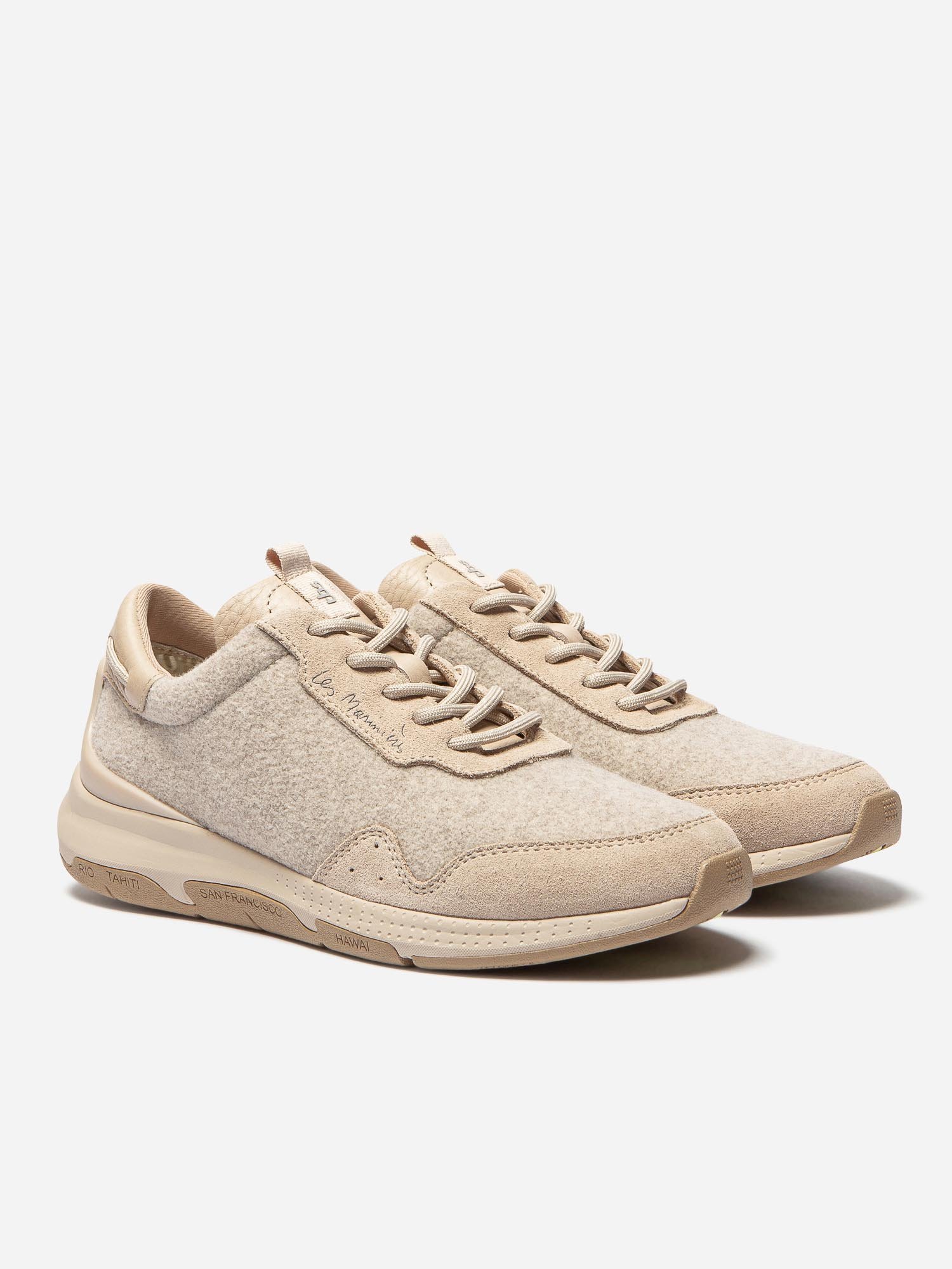 Tennis Femme Cuir et Feutrine Beige