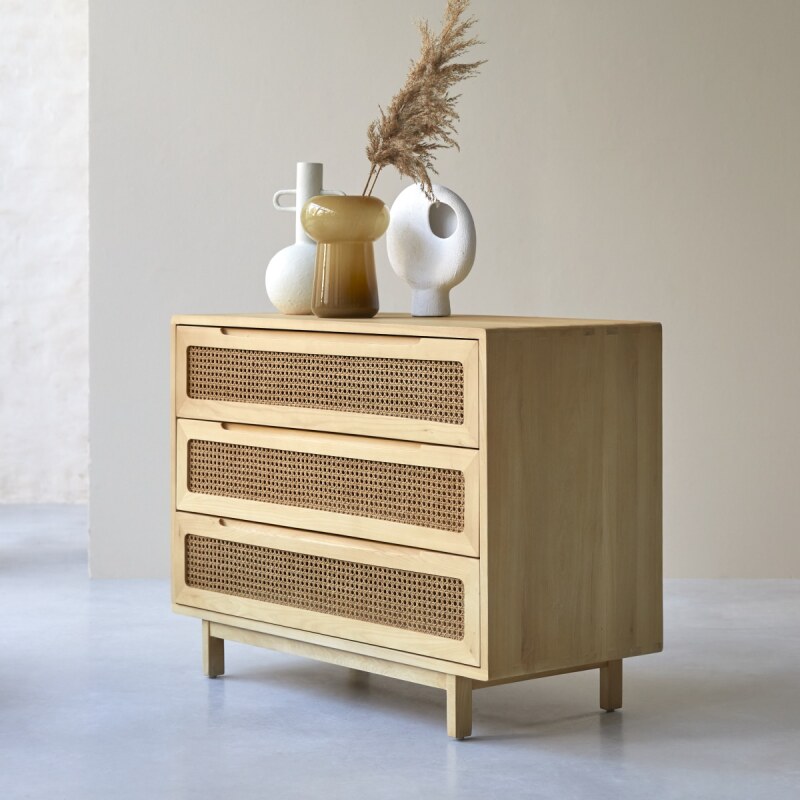 Commode en orme massif et cannage Luis