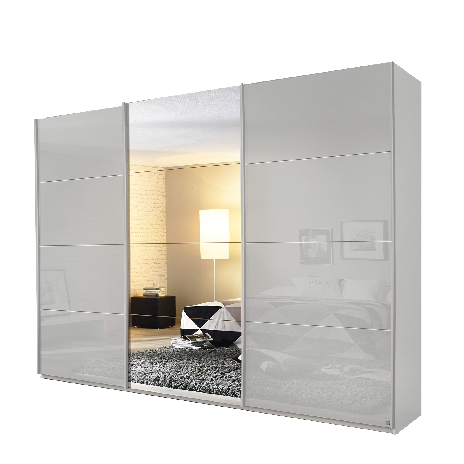 Schwebetürenschrank - seidengrau-alufarben - mit Spiegel - 271x210 cm