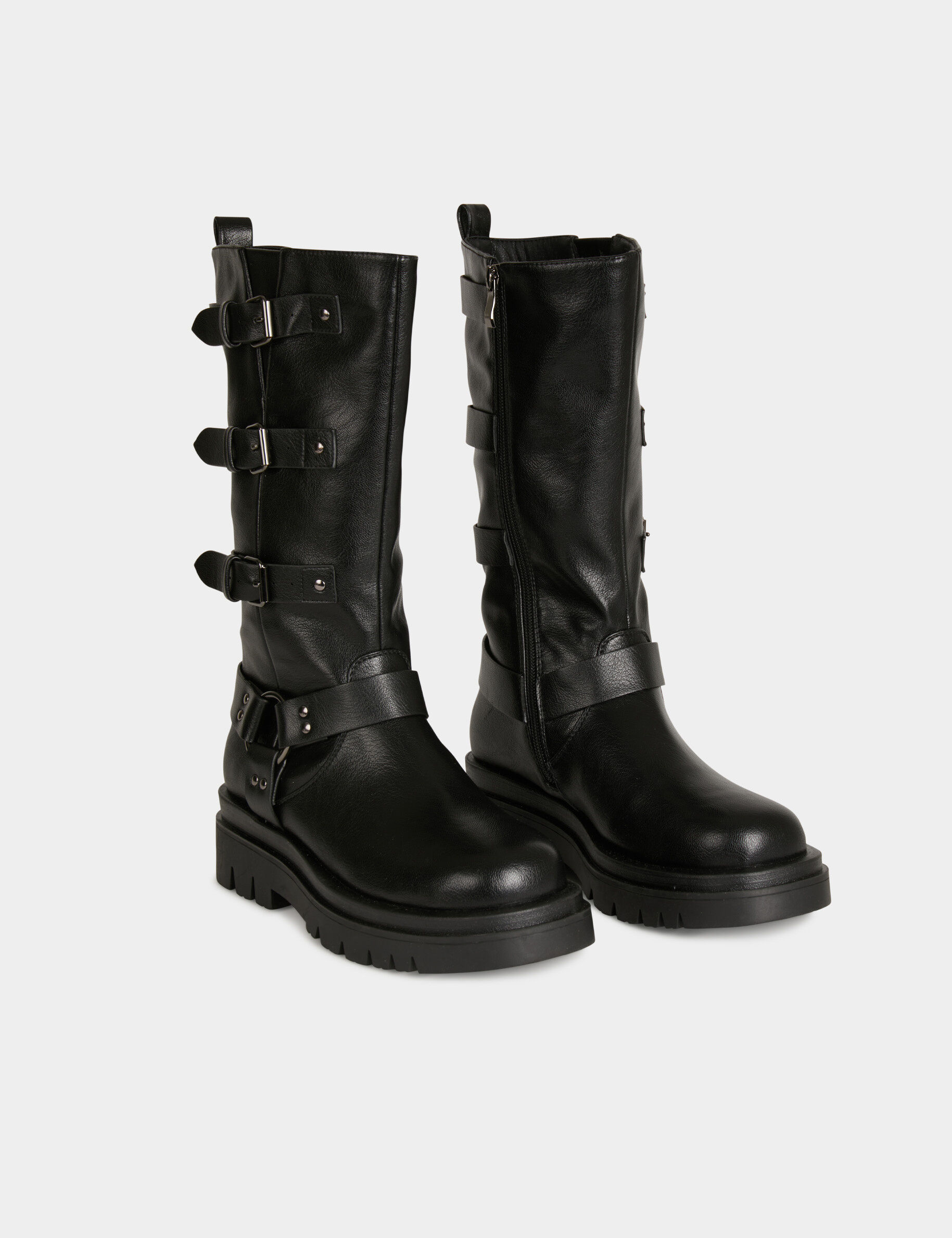 Bottines plates avec brides noir femme - noir