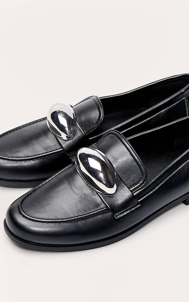 Noir Mocassins À Bout Carré En Synthétiquecuir Avec Bordure Dorée
