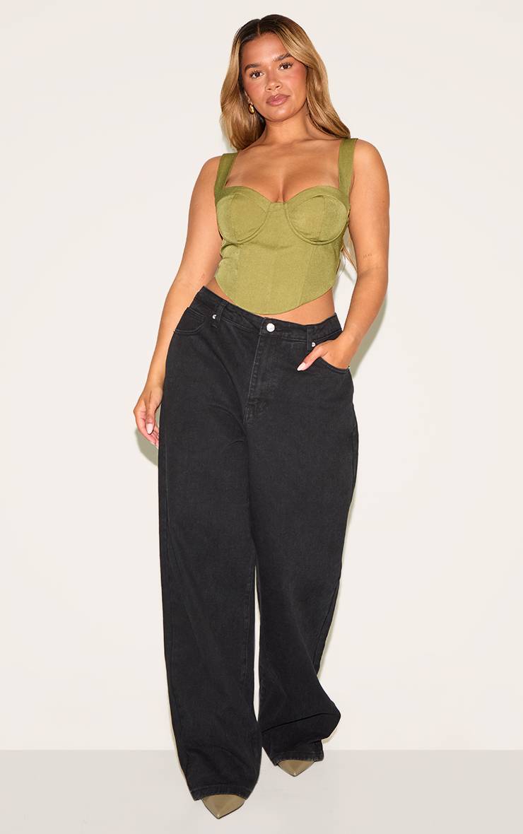 Kaki Crop Top Corseté Tissé Chocolat Profond Shape