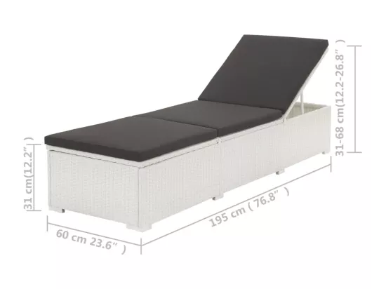 Chaise longue avec coussin Résine tressée Blanc