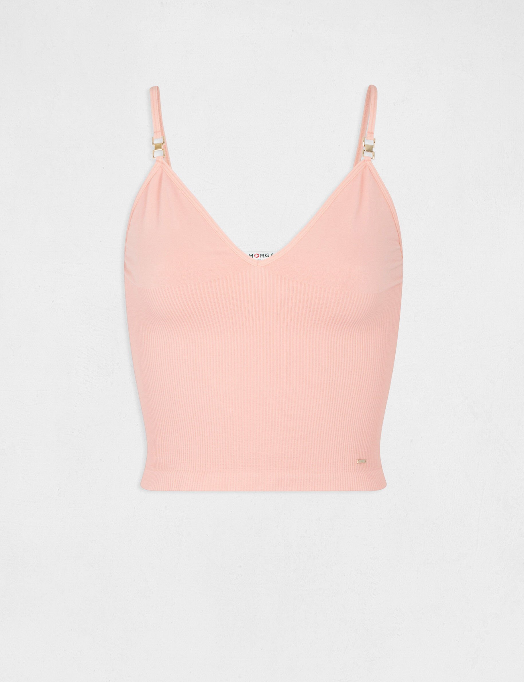 Débardeur bretelles fines à col en V rose pale femme - rose_pale