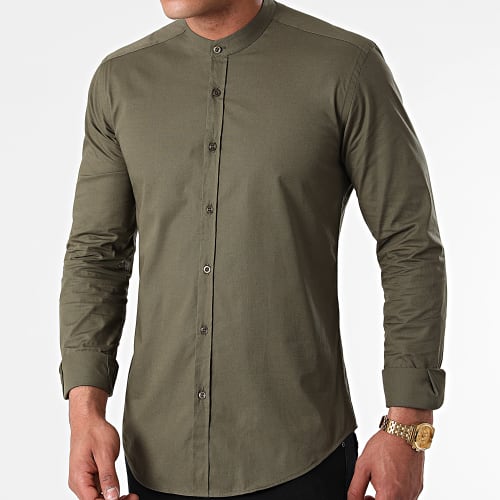 Chemise Manches Longues Col Mao Slim Fit 1706 Vert Kaki