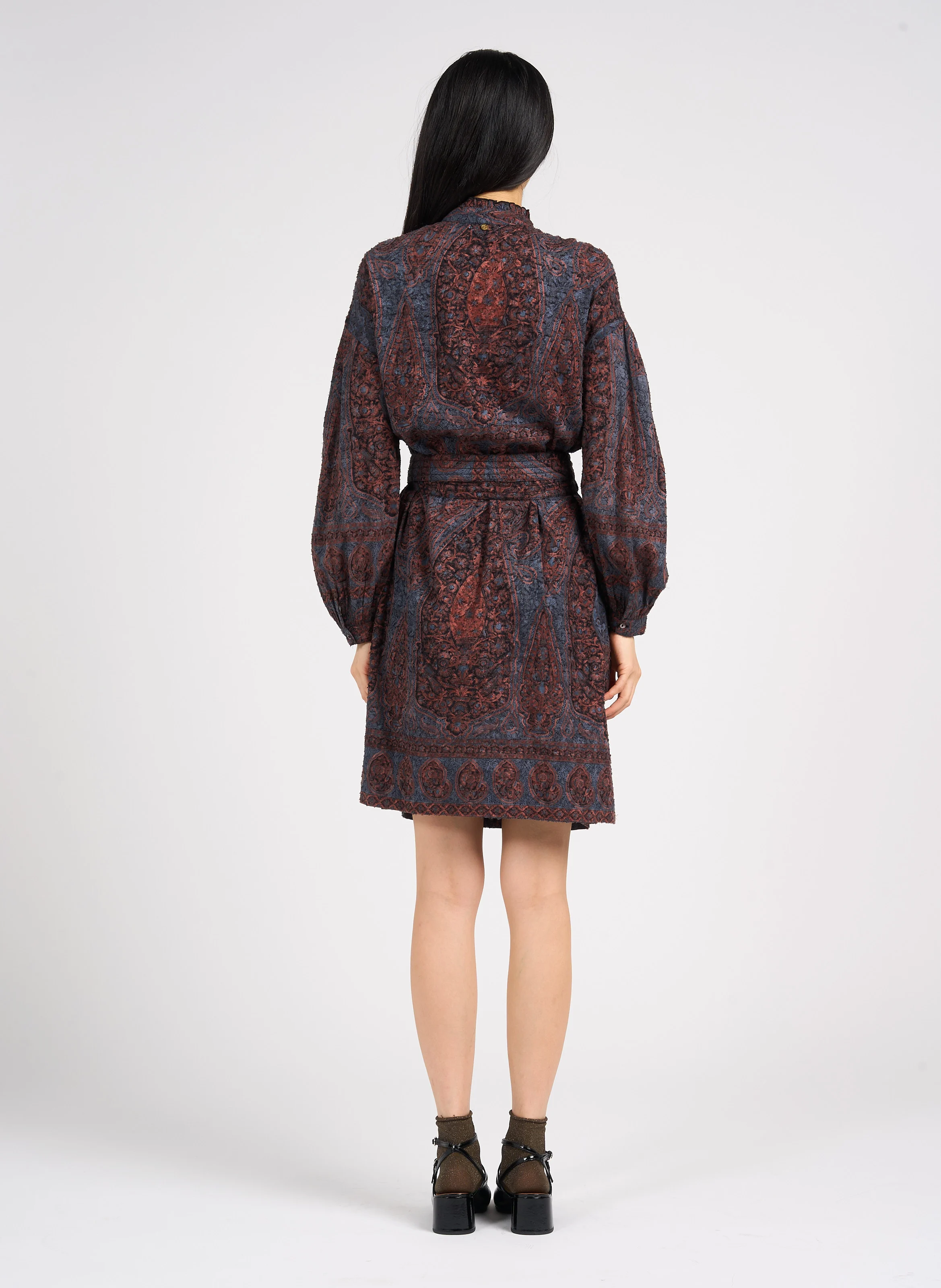 TAJARO - Robe midi droite col montant en coton | Noir