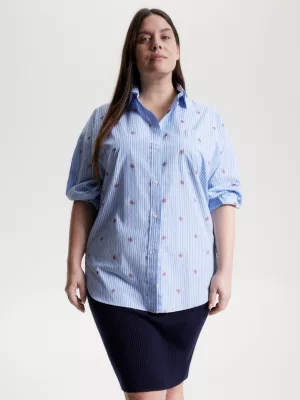 Camisa oversized com monograma e listras curvas